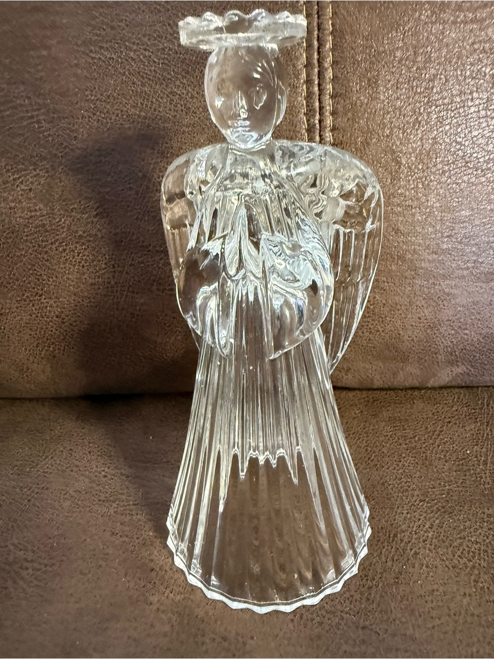 Vintage Lead Crystal 7.5" Angel Christmas Taper Candle Holder